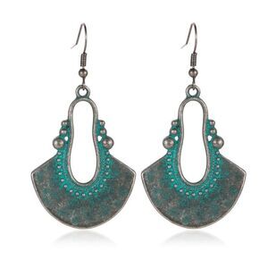 Bohemian Ethnic Vintage Style Turquoise Blue Dangle Earrings Fan Shape